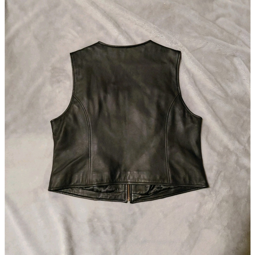 Hillard & Hanson Women's Soft Lambskin Black Leather Full Zip Motorcycle Vest XL - Picture 2 of 8